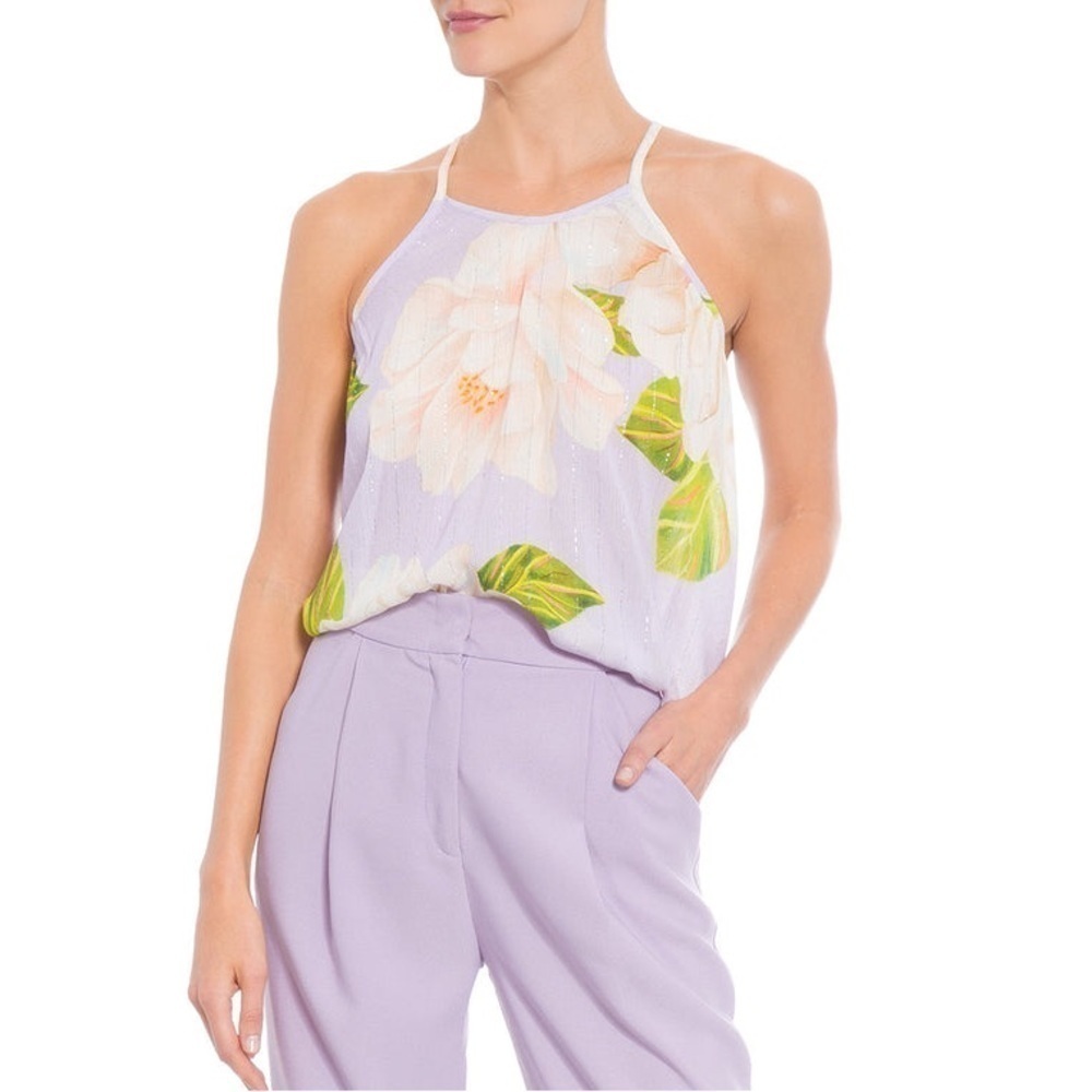 Farm Rio Anthropologie Swing Metallic Floral Tank Top